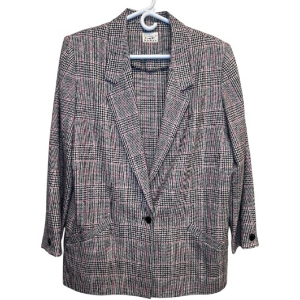 Country Suburbans Vintage 80s Plaid Black White Red Blazer Union Label Size 16